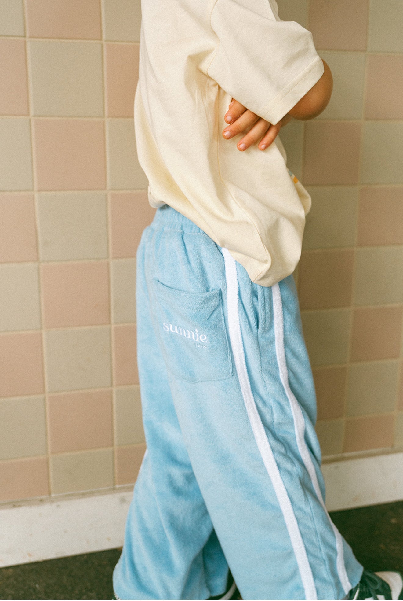 Pastel palm pants soft blue
